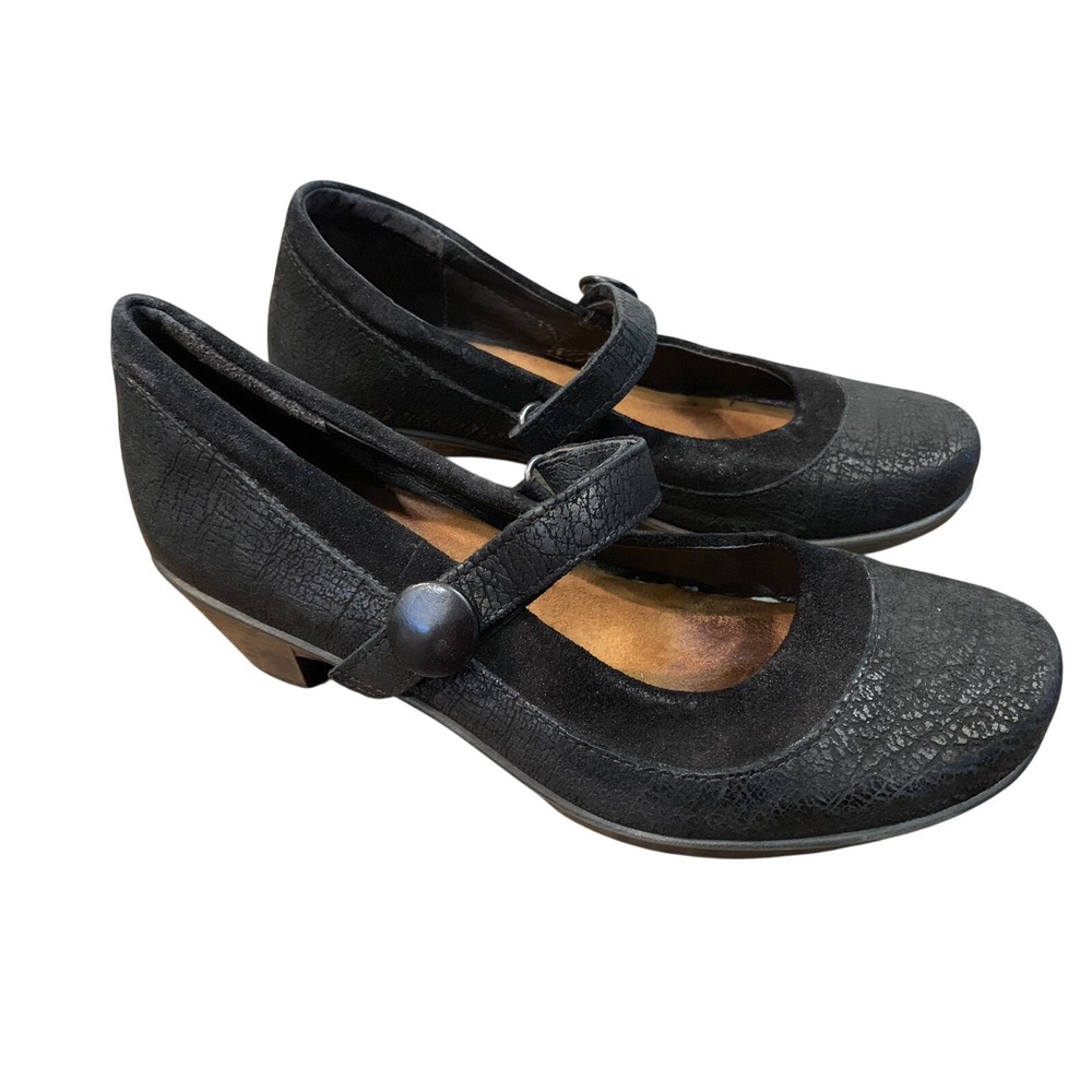 Naot Mary Jane Women Size 37 Black Leather Suede Block Heel Comfort Shoes